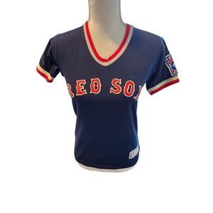 Vintage 80s Russell Athletic Youth Red Sox Uniform Shirt Jersey Size L